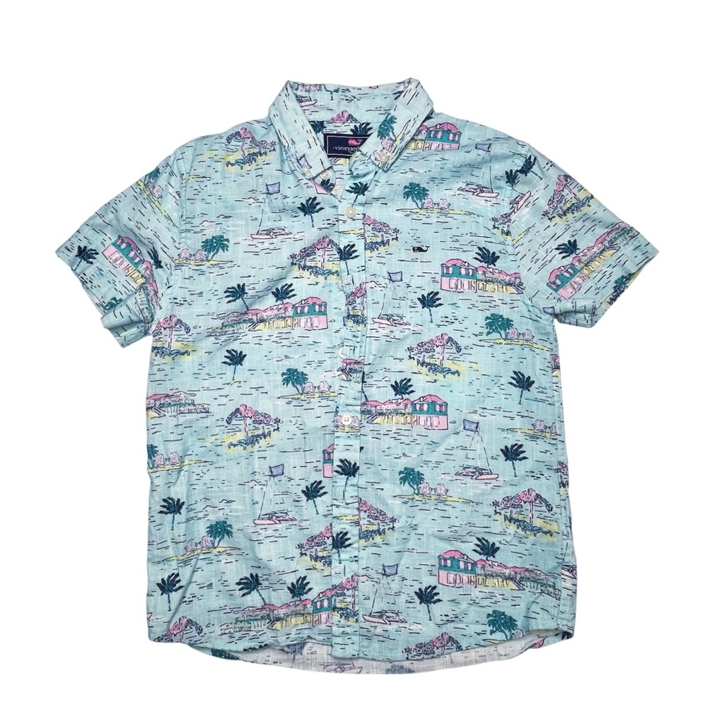 Vineyard Vines Button Down Short Sleeve Whale Island Shirt Boy's Size Medium